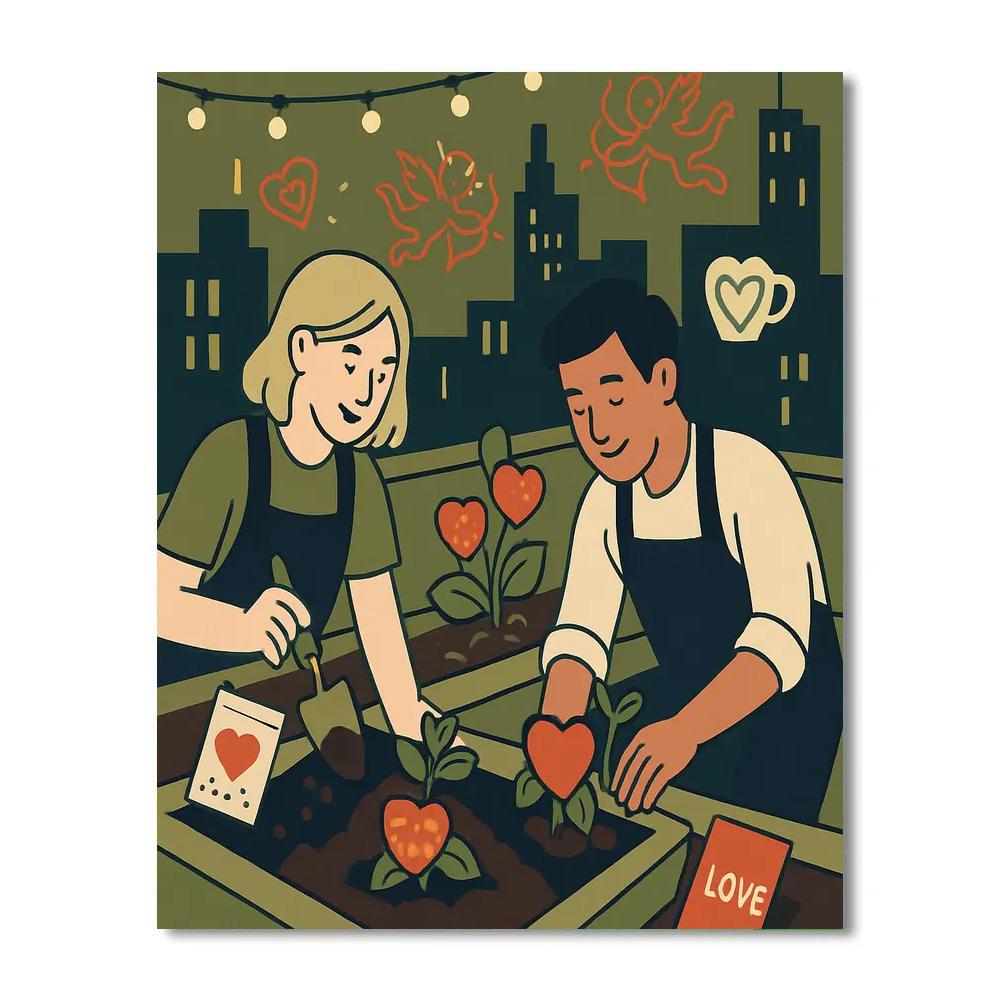 City Rooftop Garden Valentines Day Painting by numbers kit