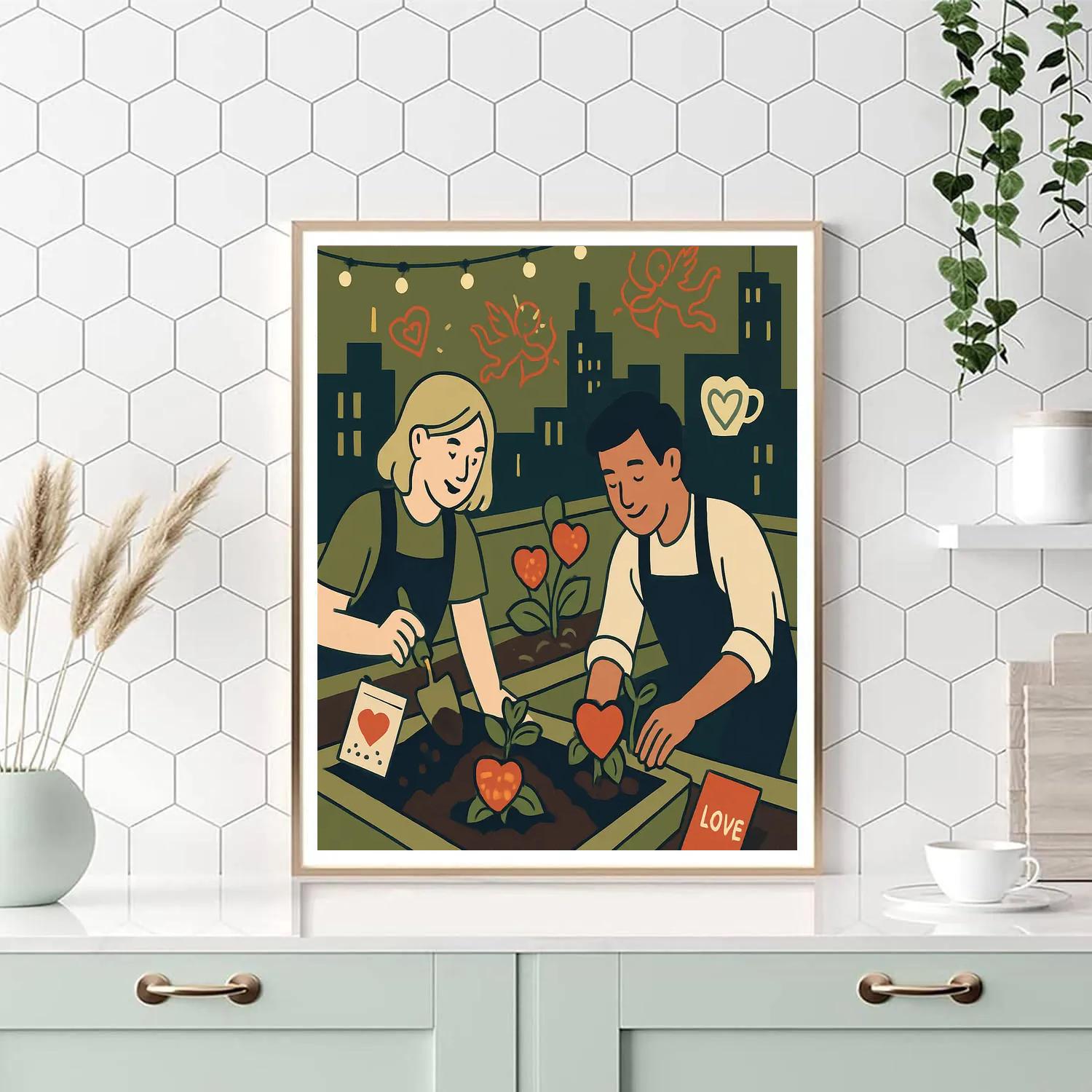 City Rooftop Garden Valentines Day Painting by numbers kit