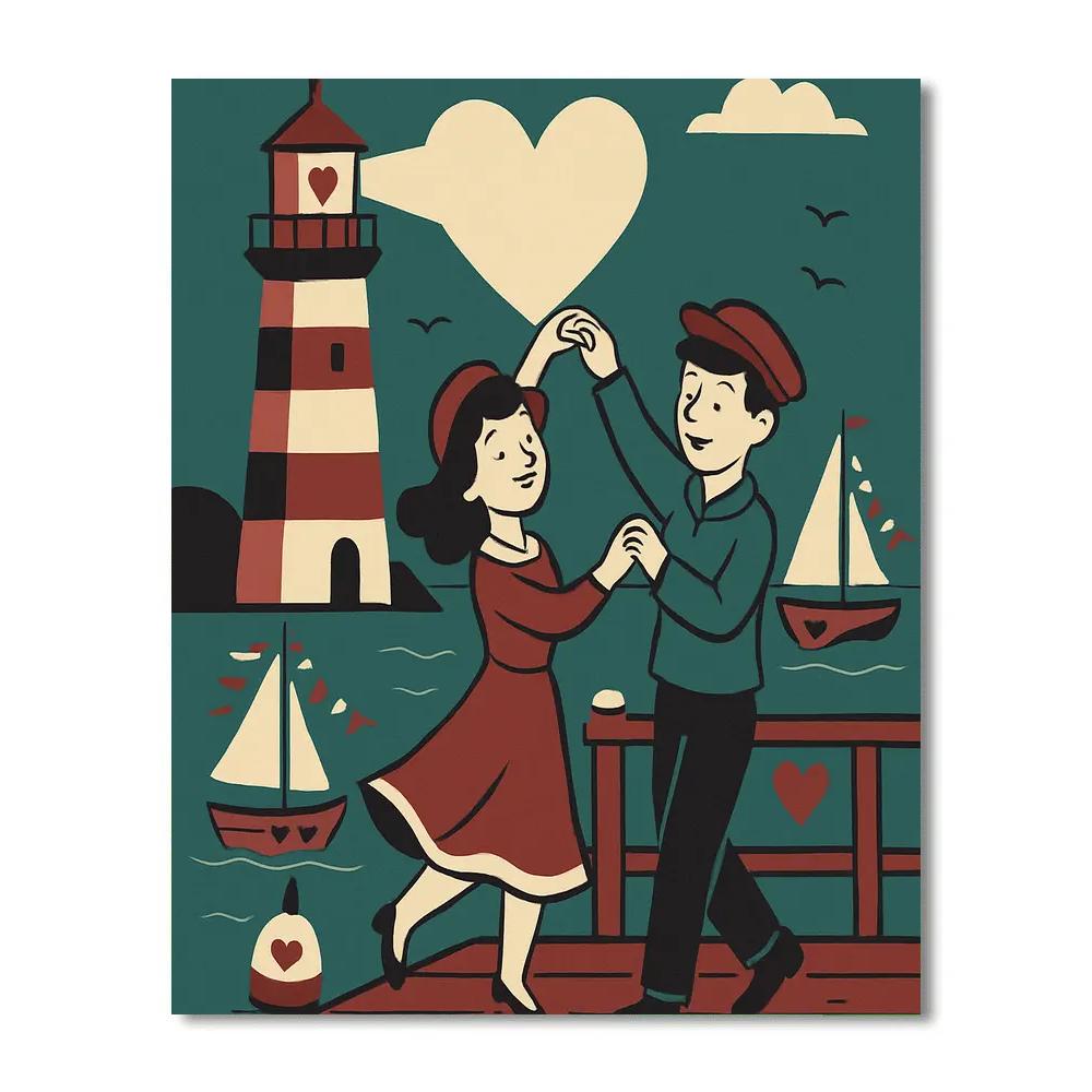 Valentines Day Harbor Lighthouse Waltz paint by numbers