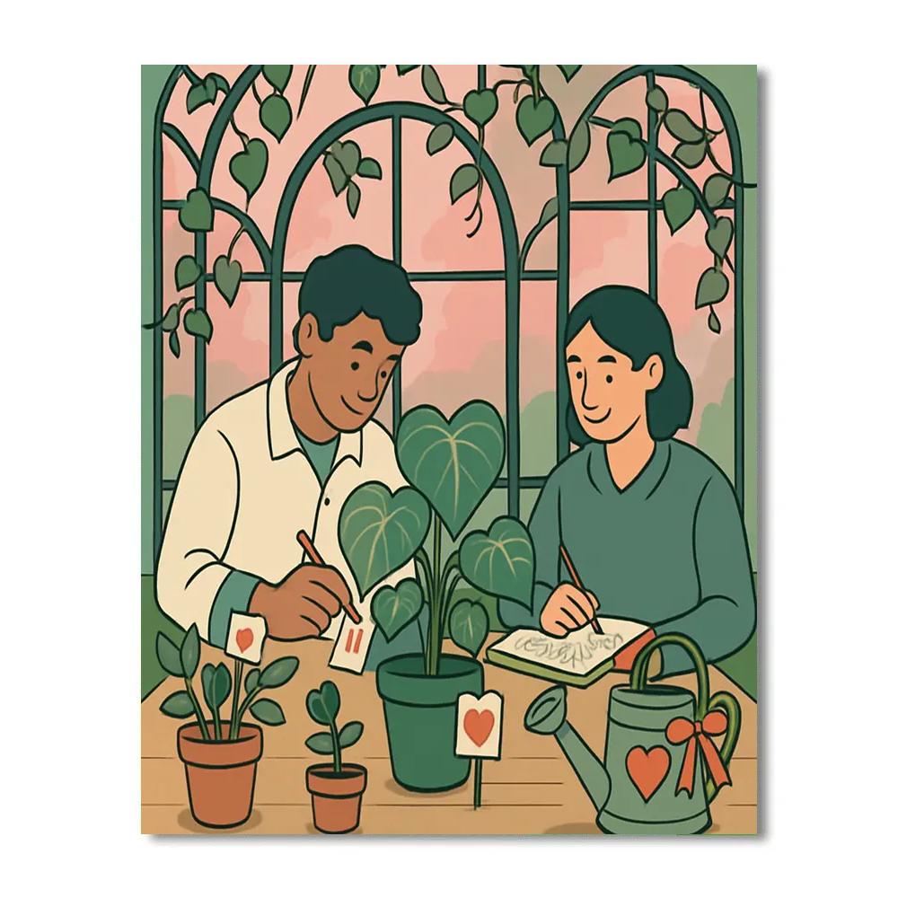 Botanical Greenhouse Valentines Day Story paint by color