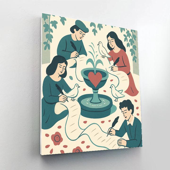 Courtyard Fountain Valentines Day Verse Painting by numbers kit