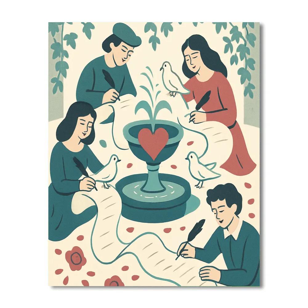 Courtyard Fountain Valentines Day Verse Painting by numbers kit
