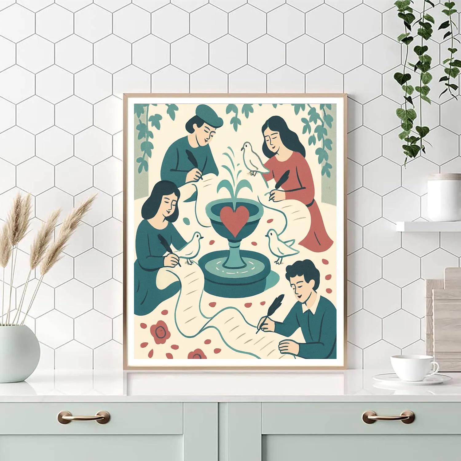 Courtyard Fountain Valentines Day Verse Painting by numbers kit