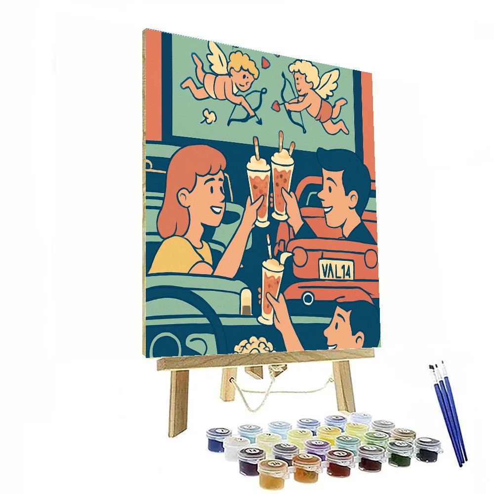 Retro Drive In Hearts Valentines Day DIY paint by numbers