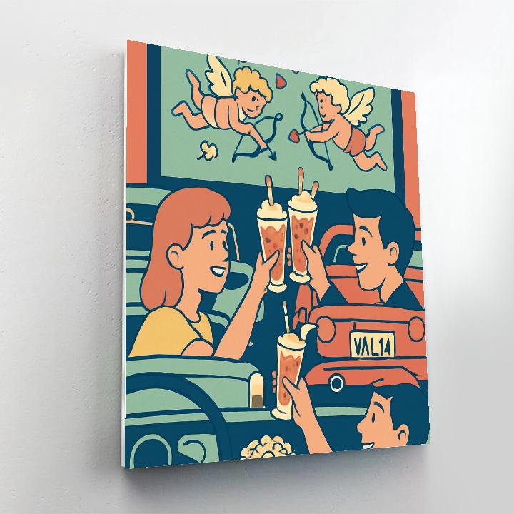 Retro Drive In Hearts Valentines Day DIY paint by numbers