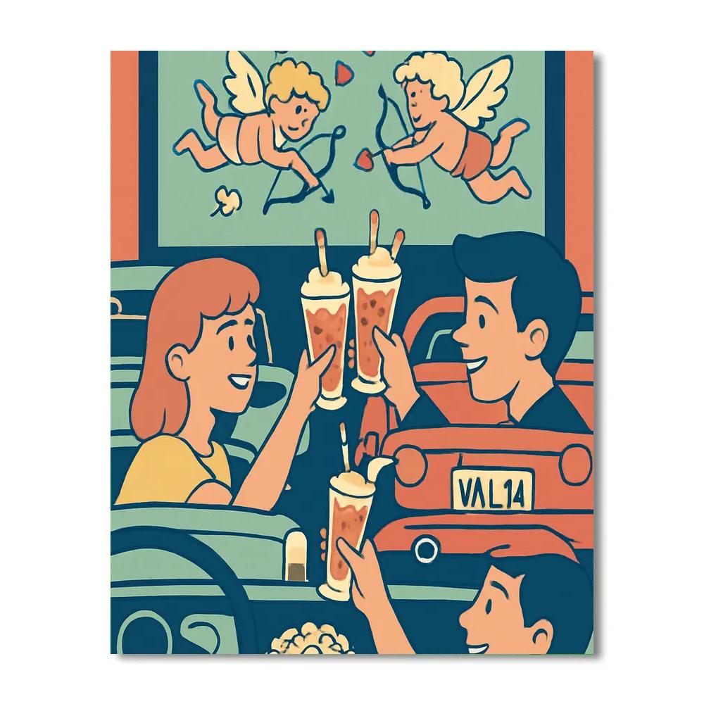 Retro Drive In Hearts Valentines Day DIY paint by numbers