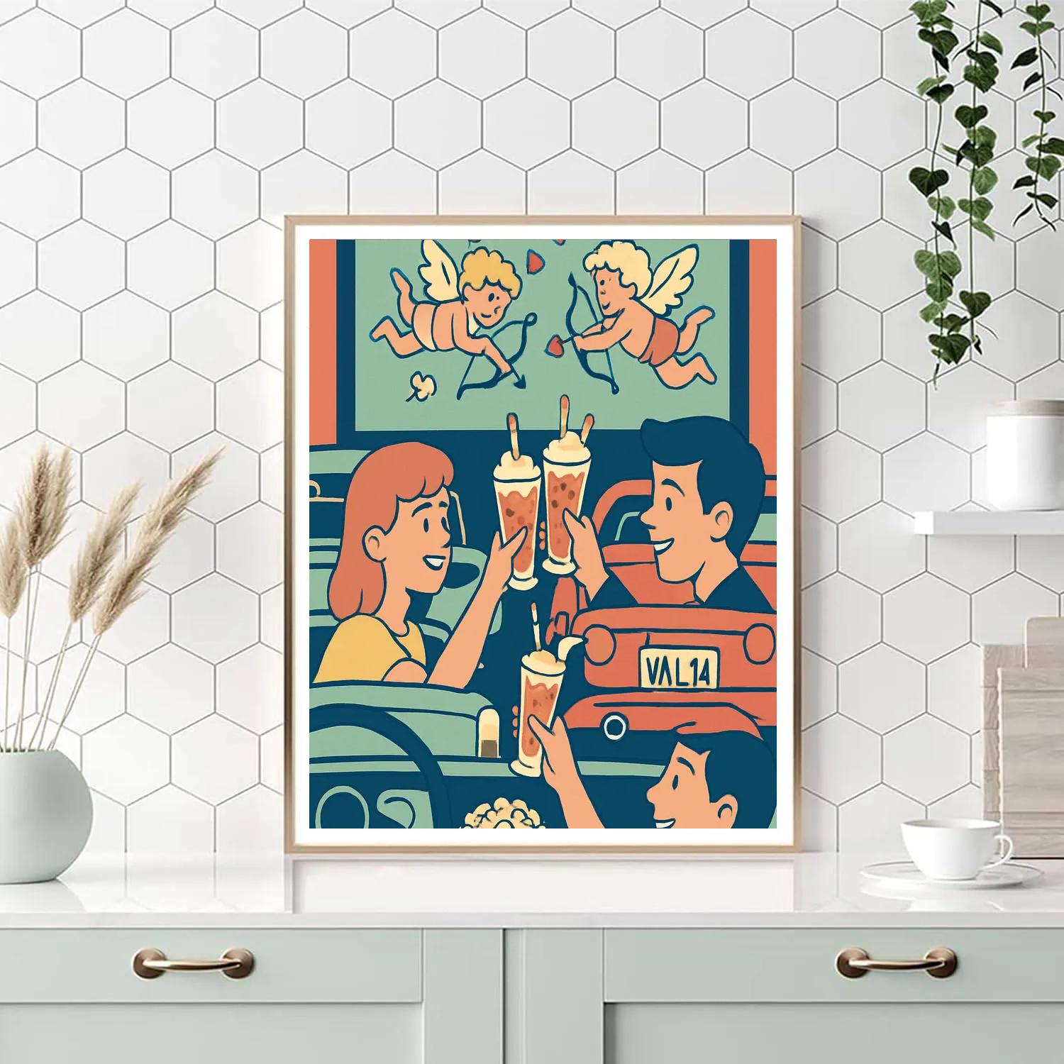Retro Drive In Hearts Valentines Day DIY paint by numbers
