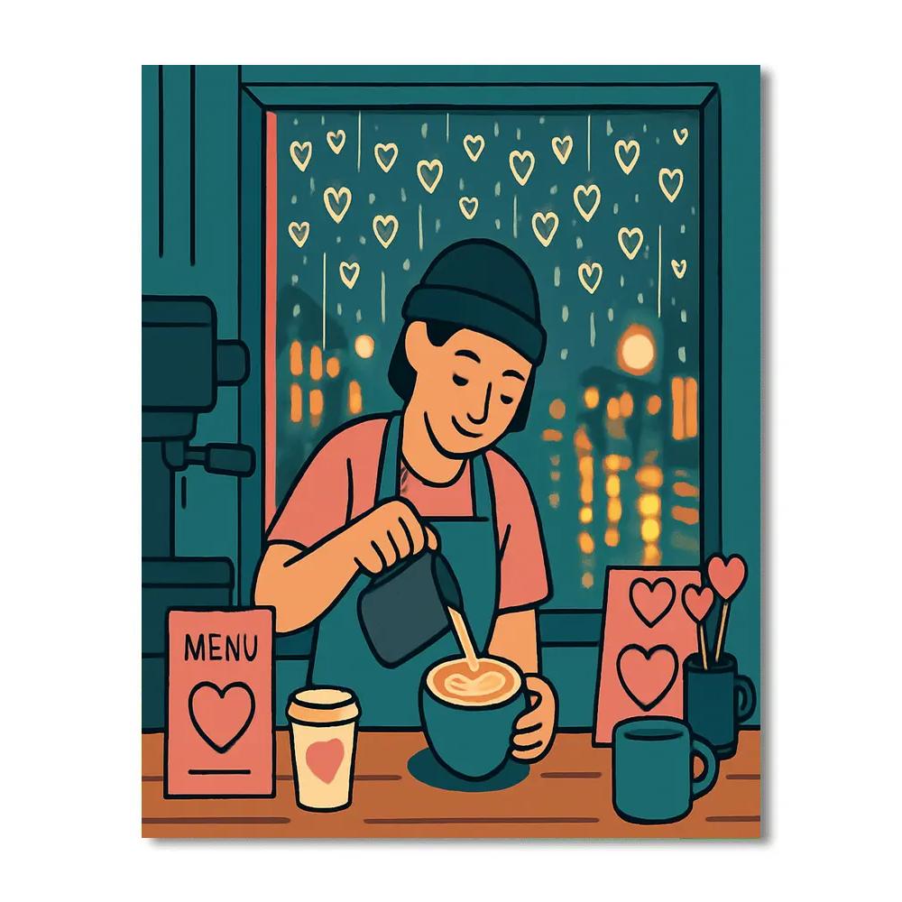 Rainy Window Cafe Valentines Day Blend Painting by numbers kit
