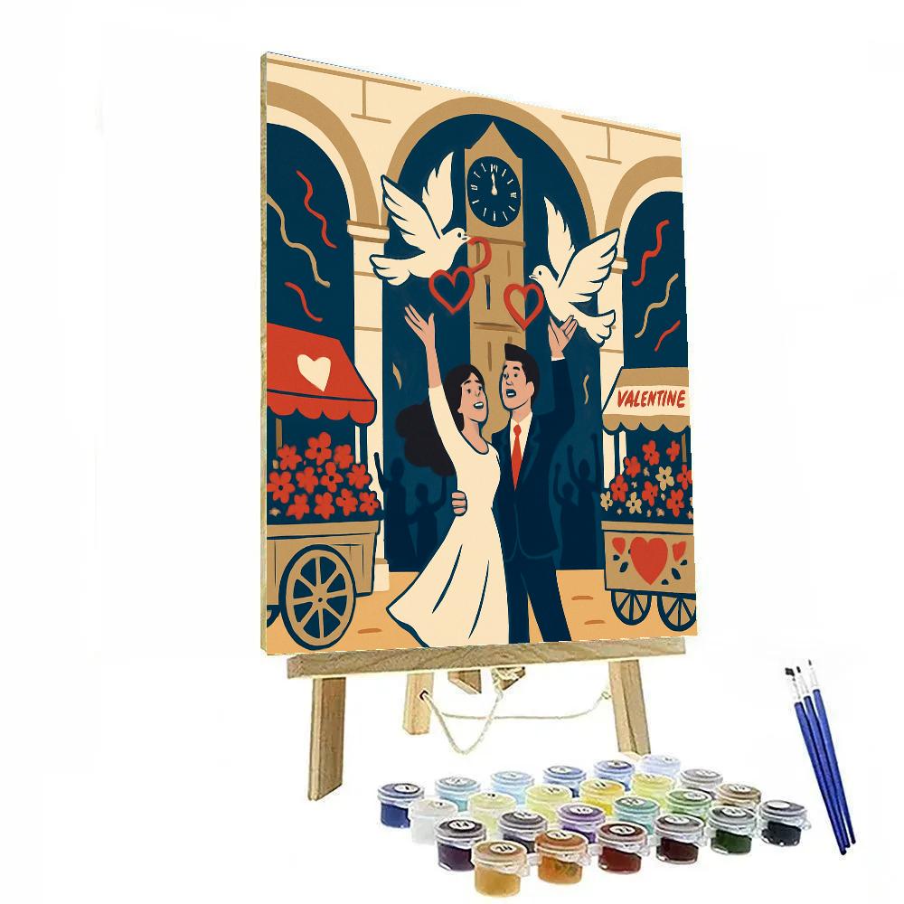 Clock Tower Dove Release Valentines Day painting number kit