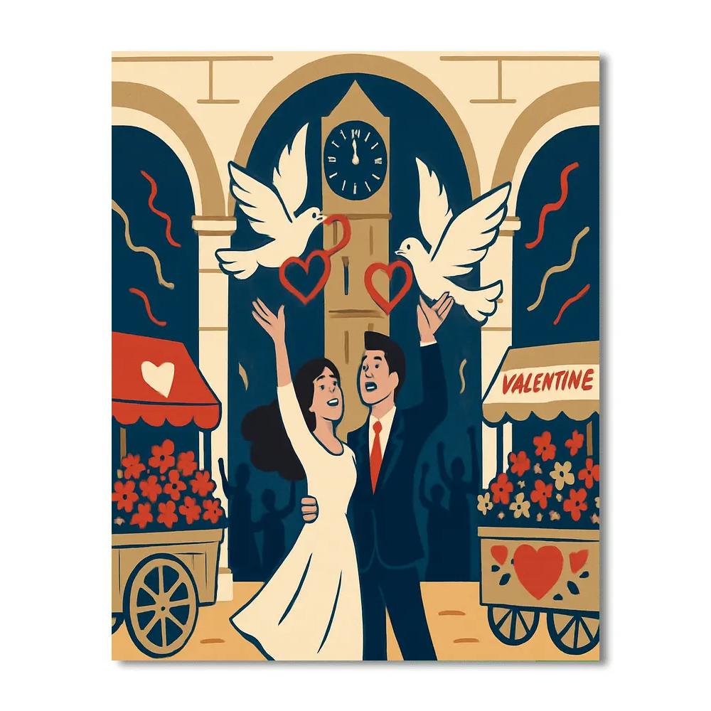 Clock Tower Dove Release Valentines Day painting number kit