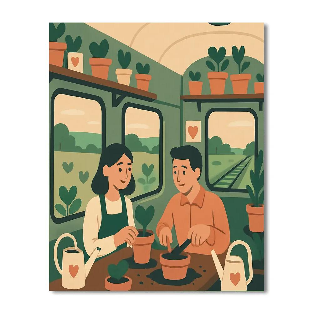 Greenhouse Train Car Valentines Day DIY paint by numbers