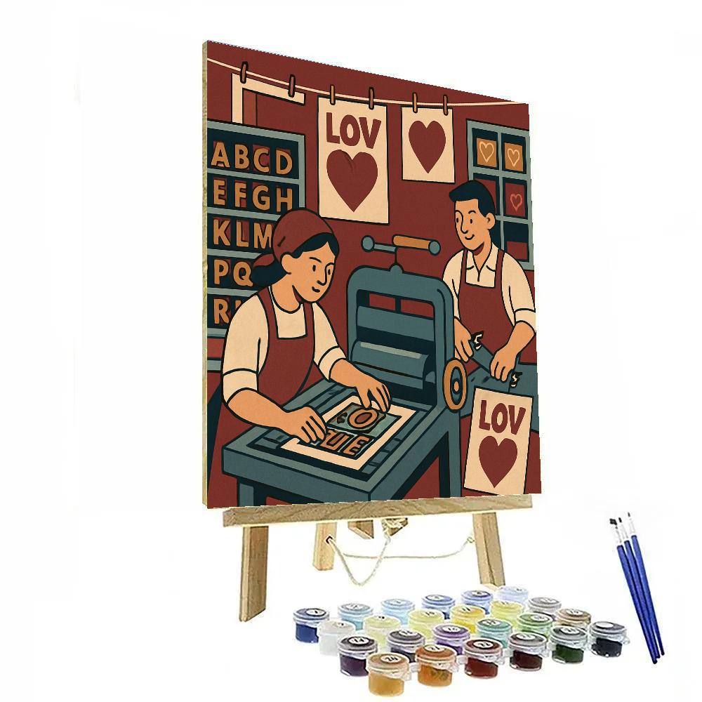 Vintage Letterpress Valentines Day Room painting number kit