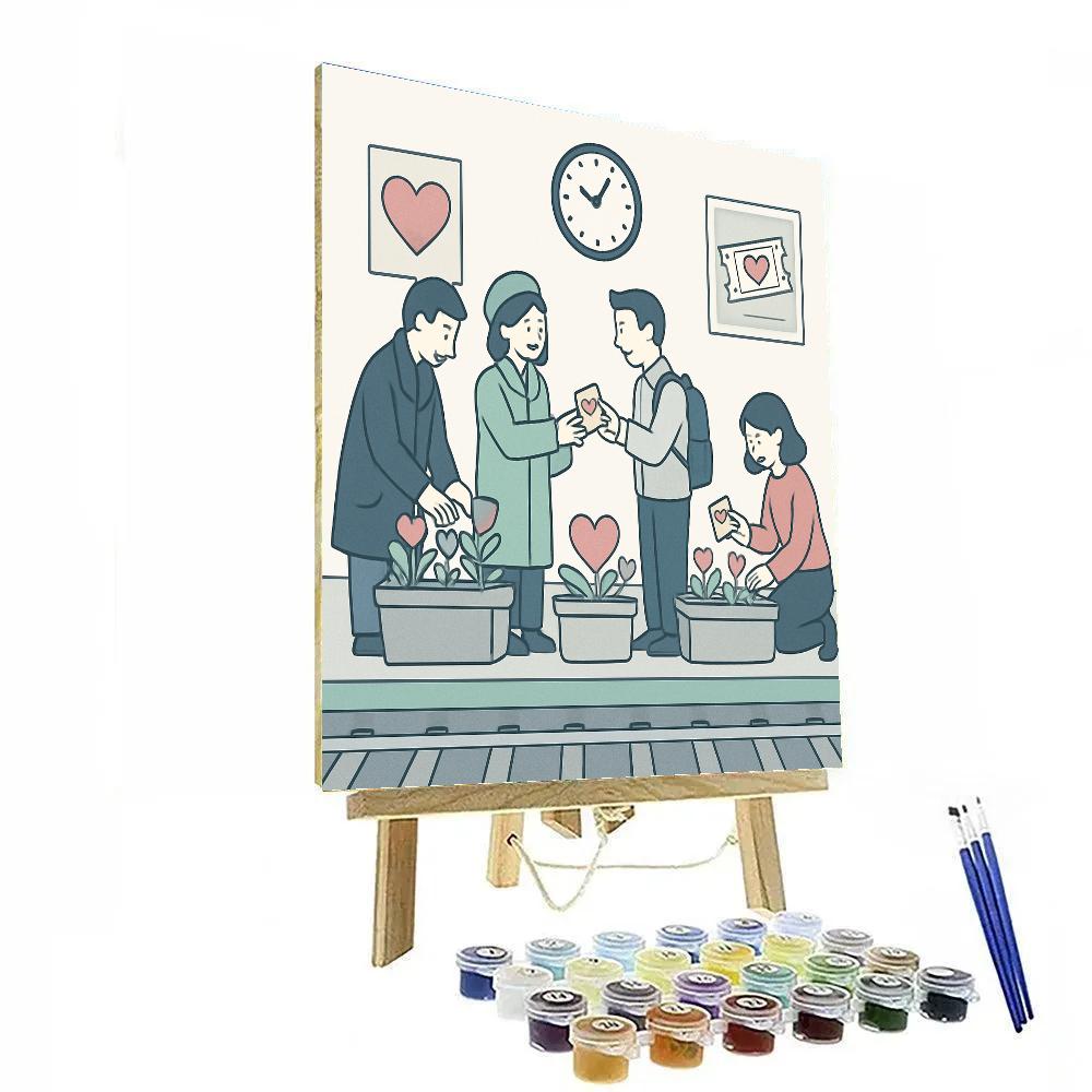 Railway Garden Platform Valentines Day paint by numbers