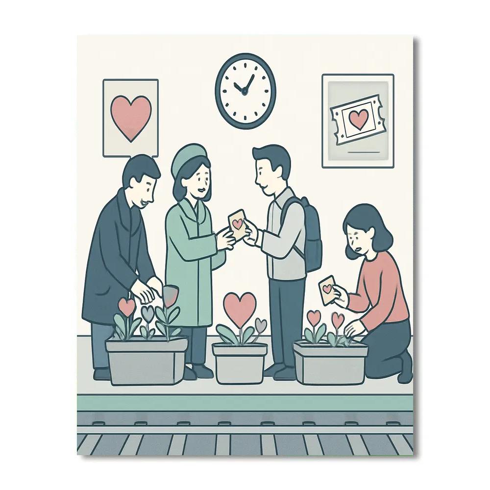 Railway Garden Platform Valentines Day paint by numbers