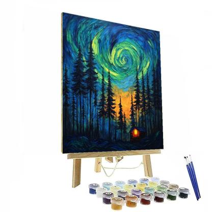 Van Gogh Inspired Aurora Over Pine Forest painting number kit