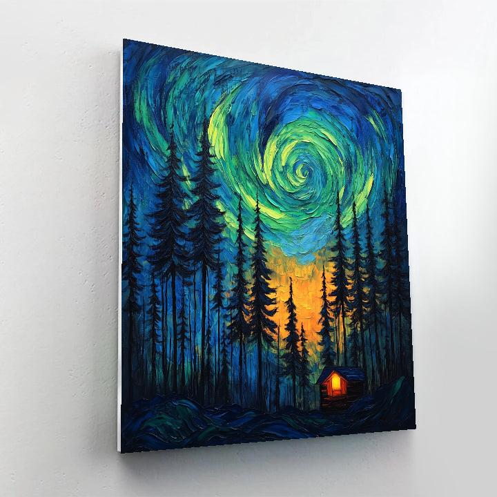 Van Gogh Inspired Aurora Over Pine Forest painting number kit