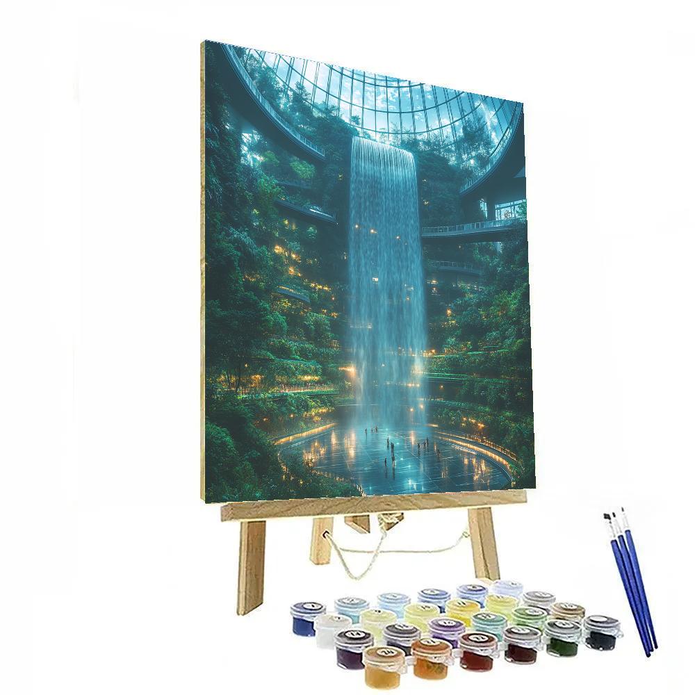 Jewel Changi Rain Vortex At Twilight Singapore Numbered painting kits