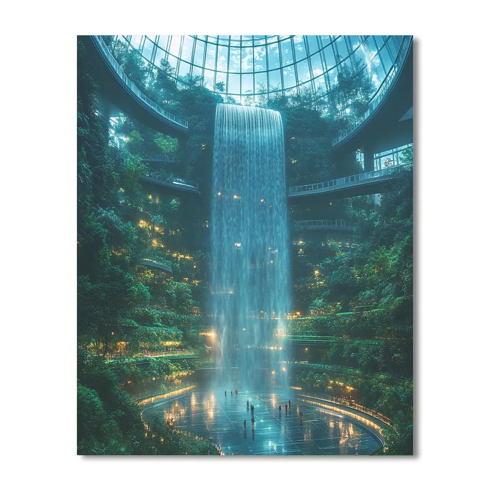 Jewel Changi Rain Vortex At Twilight Singapore Numbered painting kits