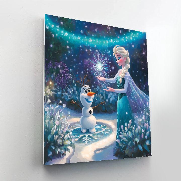 Elsa And Olaf Aurora Ice Garden Paint by numbers art