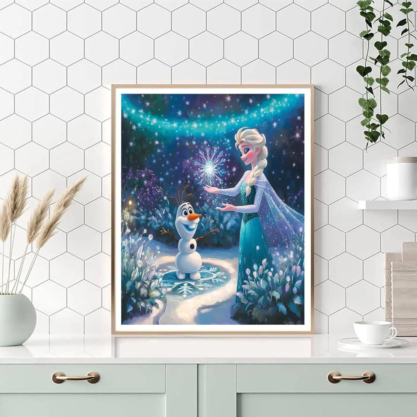 Elsa And Olaf Aurora Ice Garden Paint by numbers art