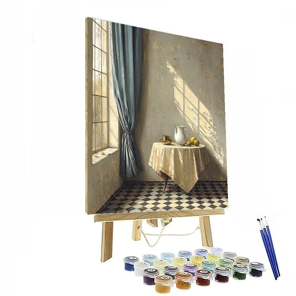 Johannes Vermeer Inspired Lapis Curtain And Pearled Pitcher By North Window Paint by numbers kits