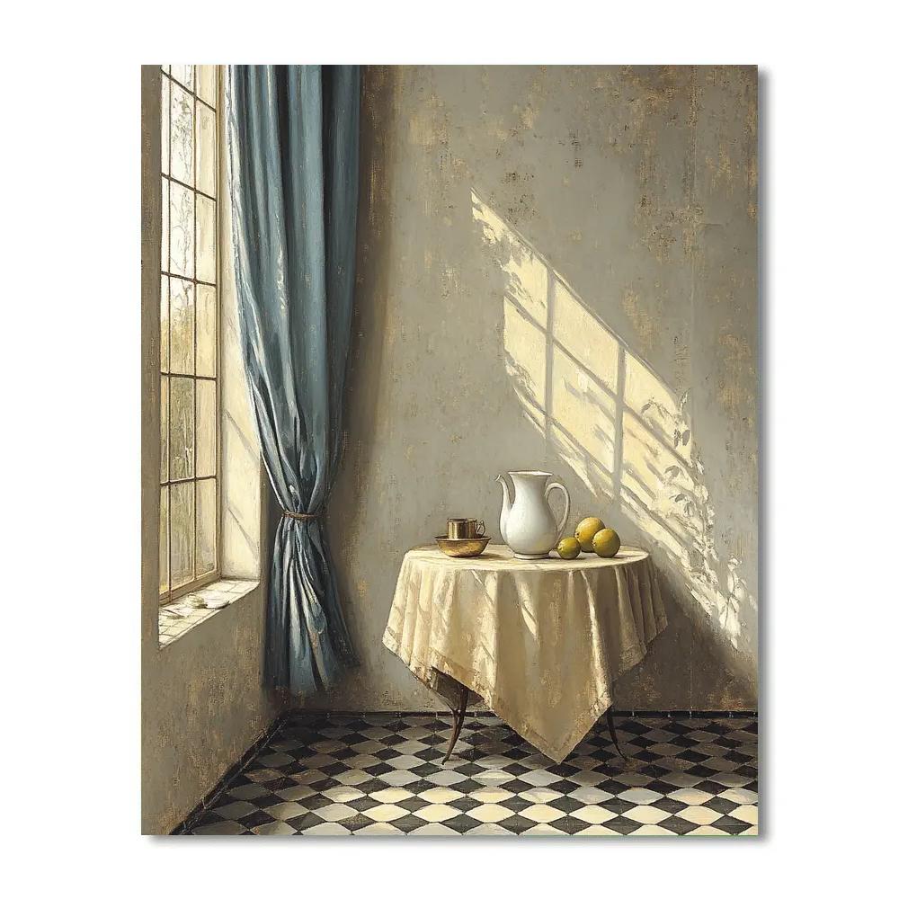 Johannes Vermeer Inspired Lapis Curtain And Pearled Pitcher By North Window Paint by numbers kits