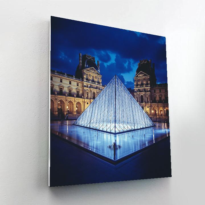 Louvre Pyramid Night Reflections Paris France Paint by numbers art
