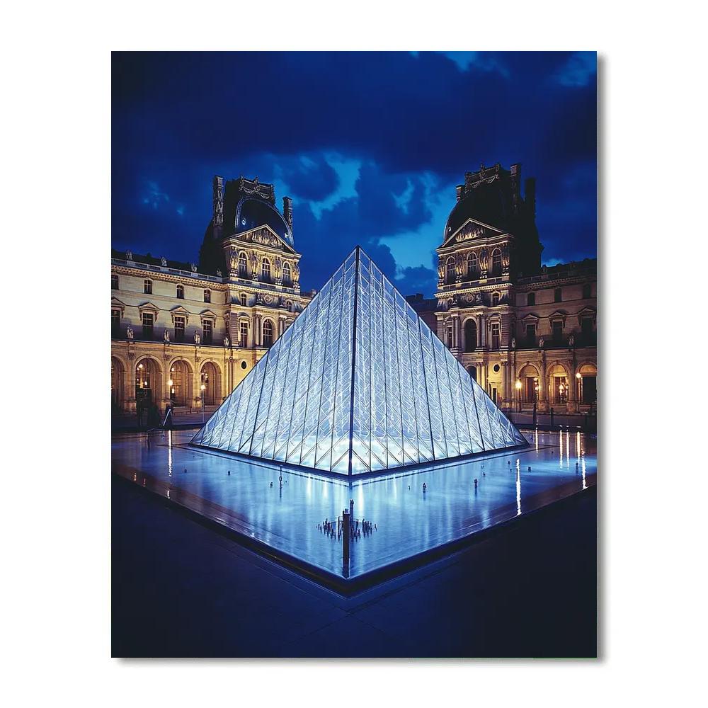 Louvre Pyramid Night Reflections Paris France Paint by numbers art