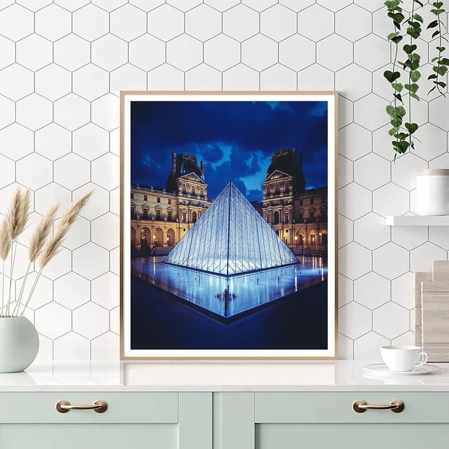 Louvre Pyramid Night Reflections Paris France Paint by numbers art