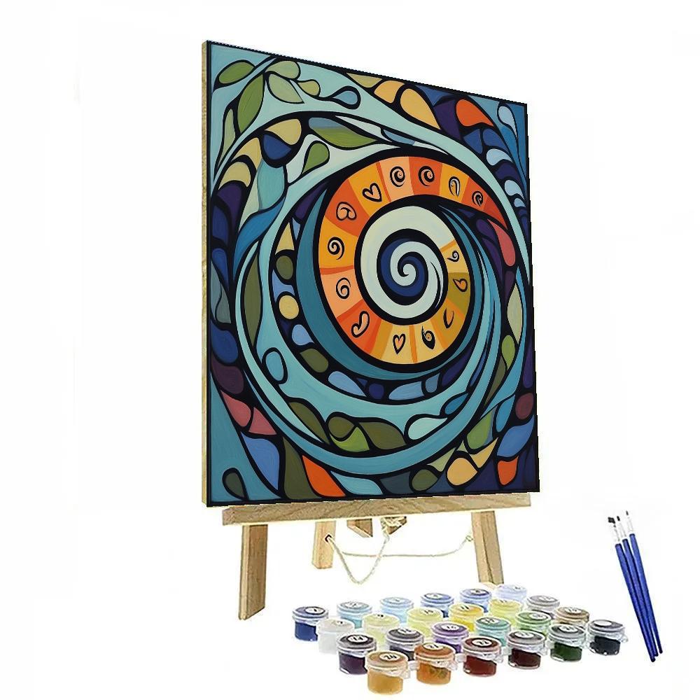 Norval Morrisseau Inspired Salmon Spiral Of River Memory Number painting