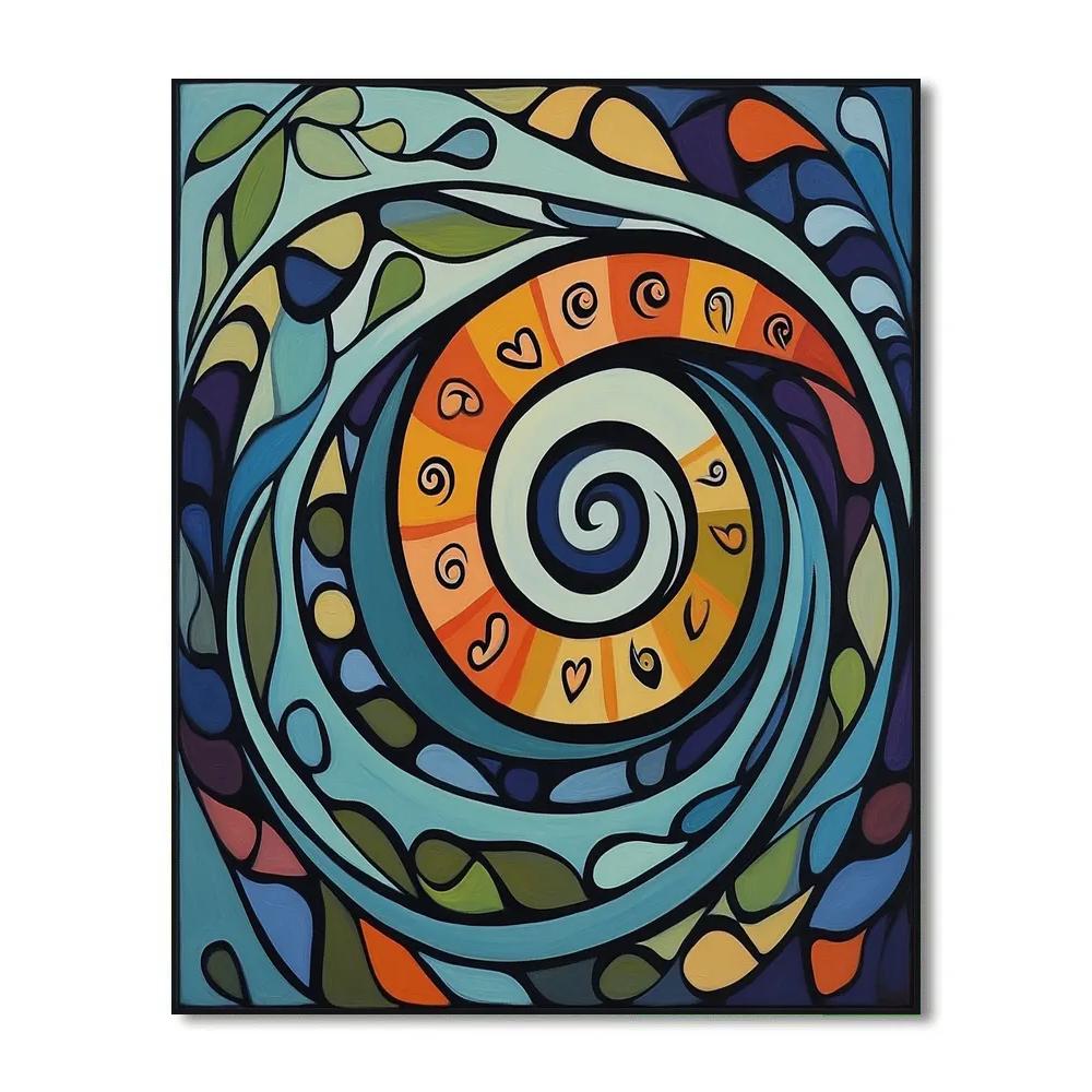 Norval Morrisseau Inspired Salmon Spiral Of River Memory Number painting