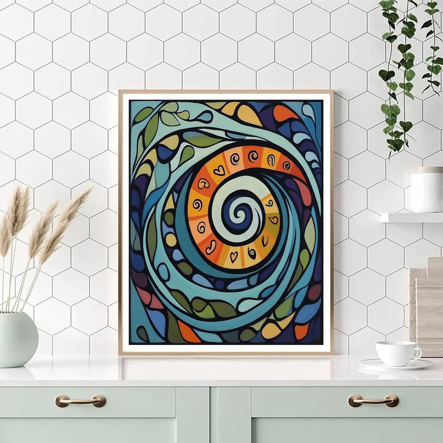 Norval Morrisseau Inspired Salmon Spiral Of River Memory Number painting