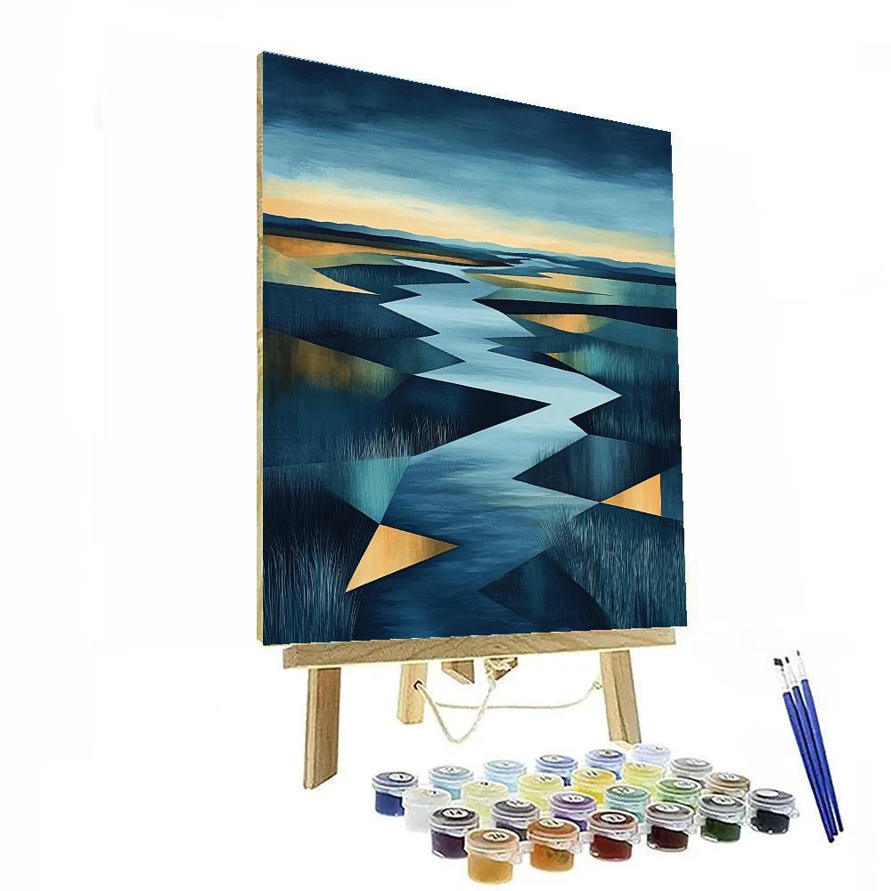Pablo Picasso Inspired Faceted River Delta At Dusk painting number kit