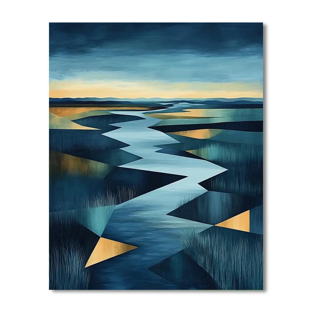Pablo Picasso Inspired Faceted River Delta At Dusk painting number kit