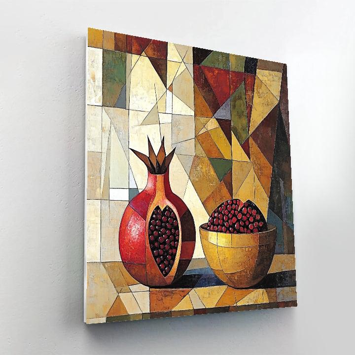 Pablo Picasso Inspired Geometric Still Life Of Pomegranate And Earthenware paint by color