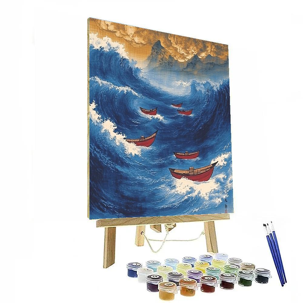 Katsushika Hokusai Inspired Storm Over Fishing Boats Paint by numbers kits