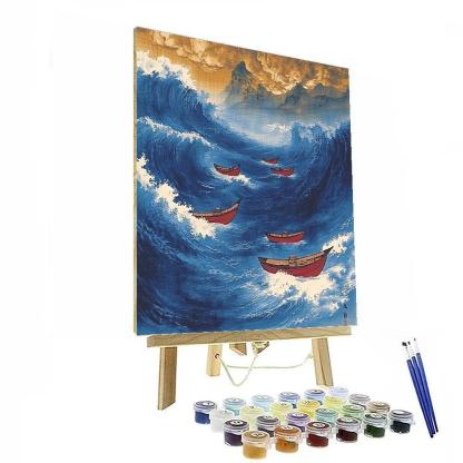 Katsushika Hokusai Inspired Storm Over Fishing Boats Paint by numbers kits