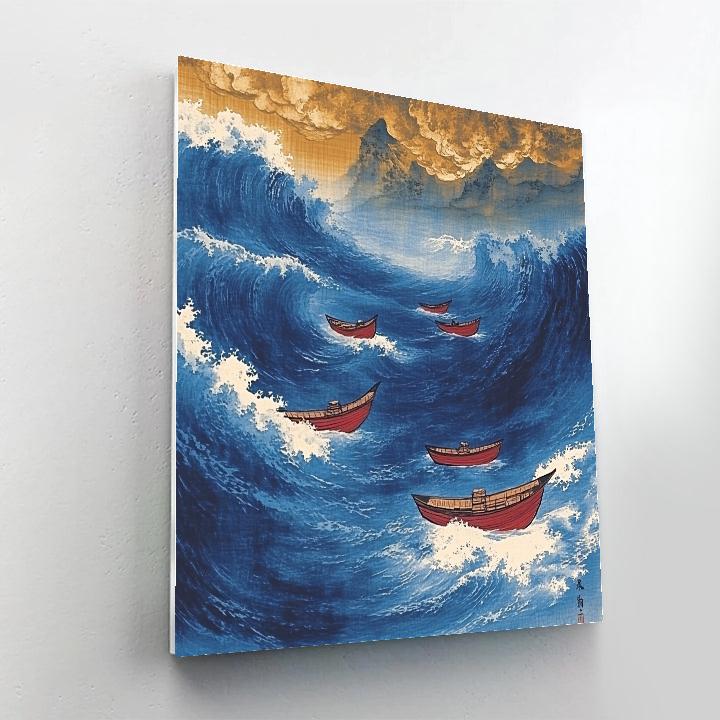Katsushika Hokusai Inspired Storm Over Fishing Boats Paint by numbers kits