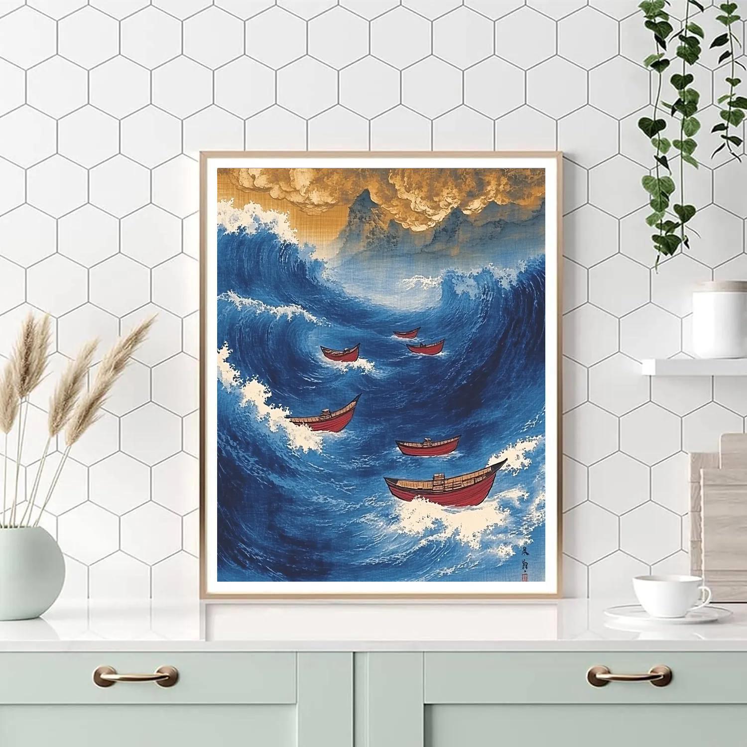 Katsushika Hokusai Inspired Storm Over Fishing Boats Paint by numbers kits