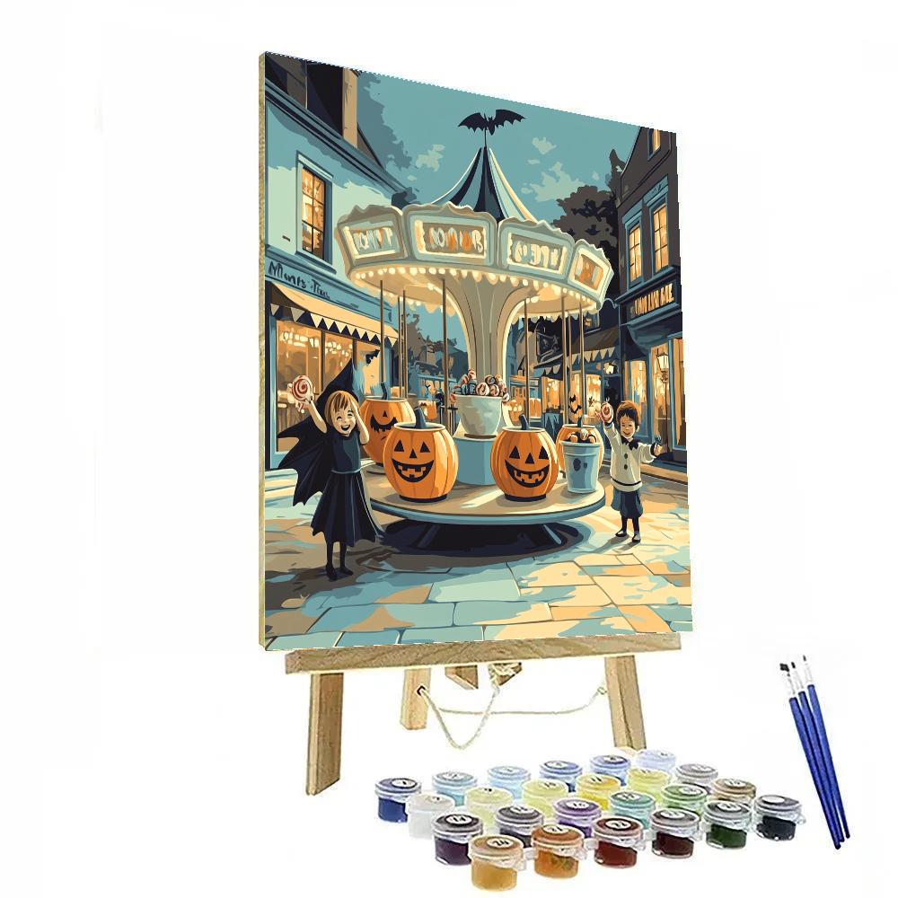 Haunted Teacup Carousel At Twilight Street Painting by numbers kit