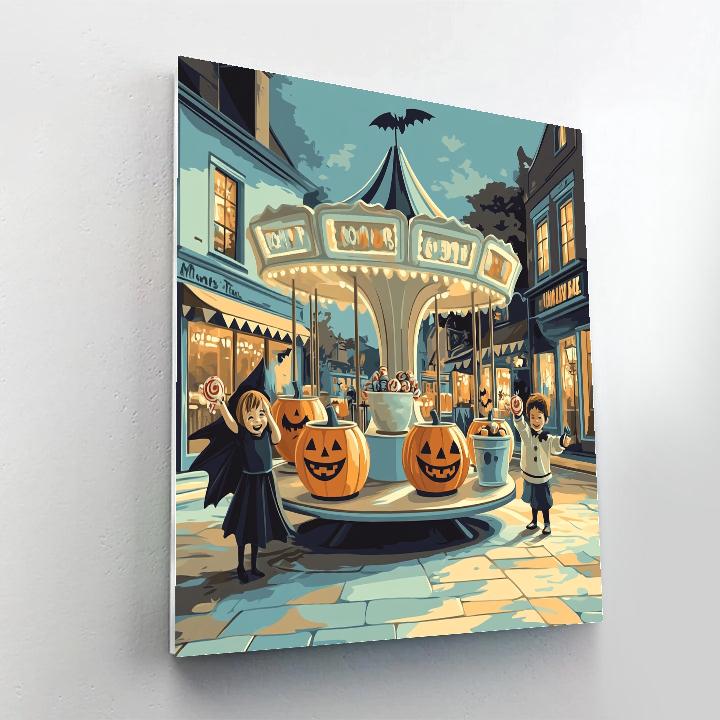 Haunted Teacup Carousel At Twilight Street Painting by numbers kit