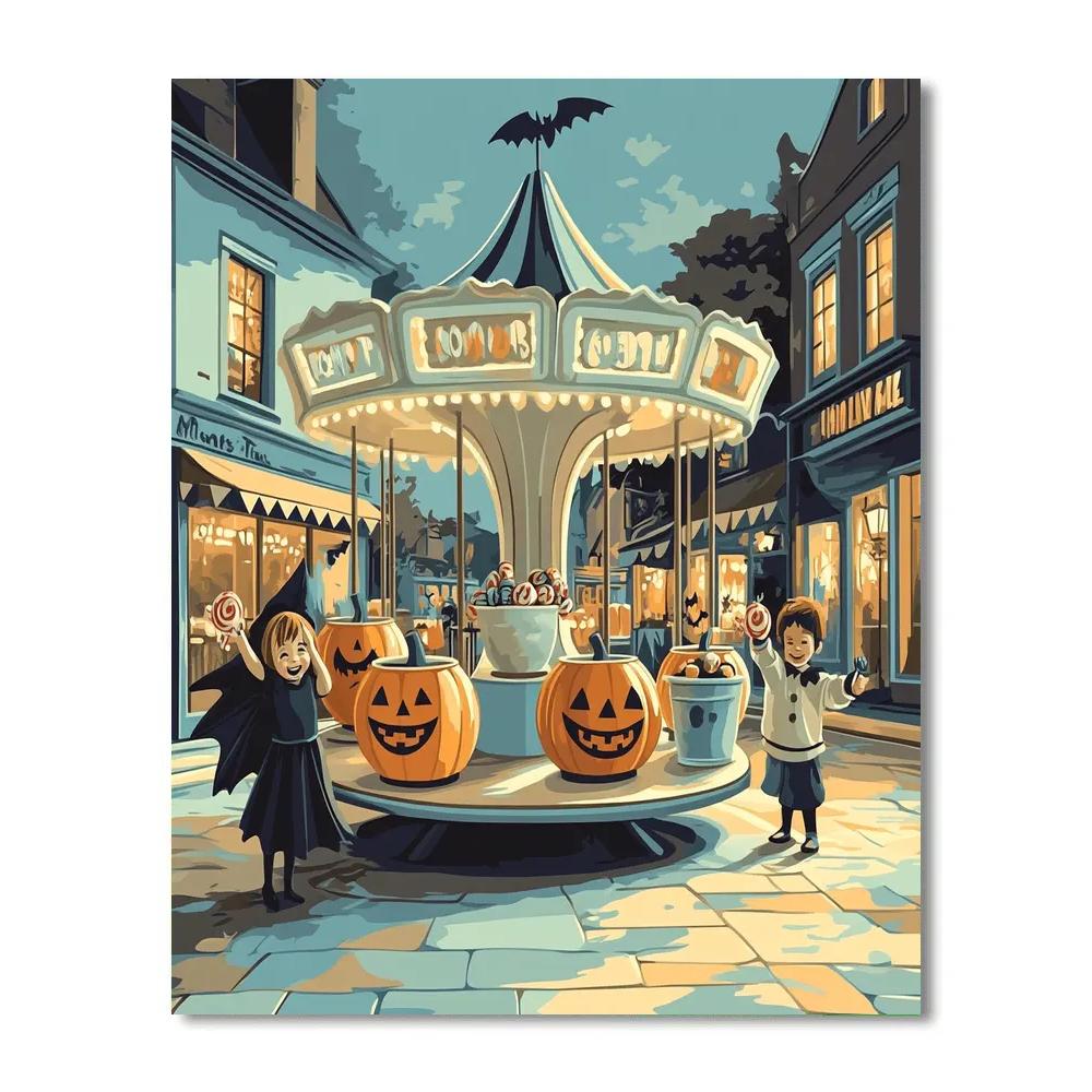 Haunted Teacup Carousel At Twilight Street Painting by numbers kit