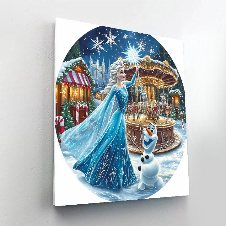 Elsa And Olaf Build A Snowflake Carousel In Arendelle Square Painting by numbers kit