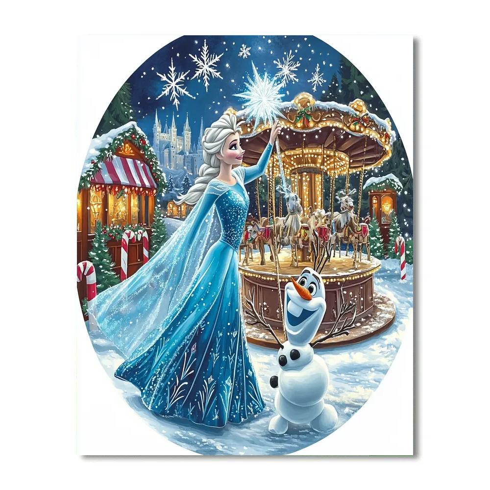 Elsa And Olaf Build A Snowflake Carousel In Arendelle Square Painting by numbers kit