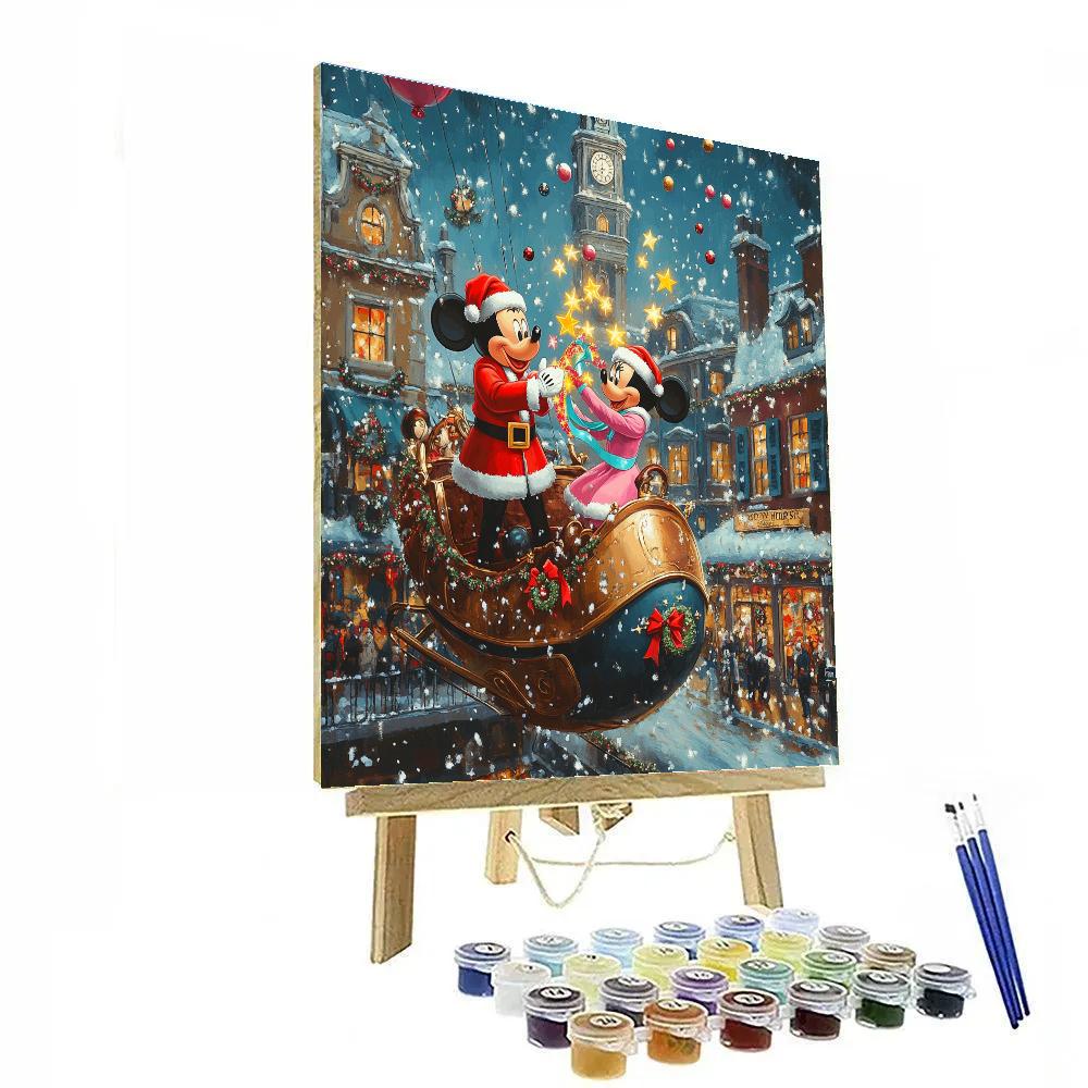 Mickey And Minnie Deliver Starlight Ornaments By Sleigh Airship paint by color