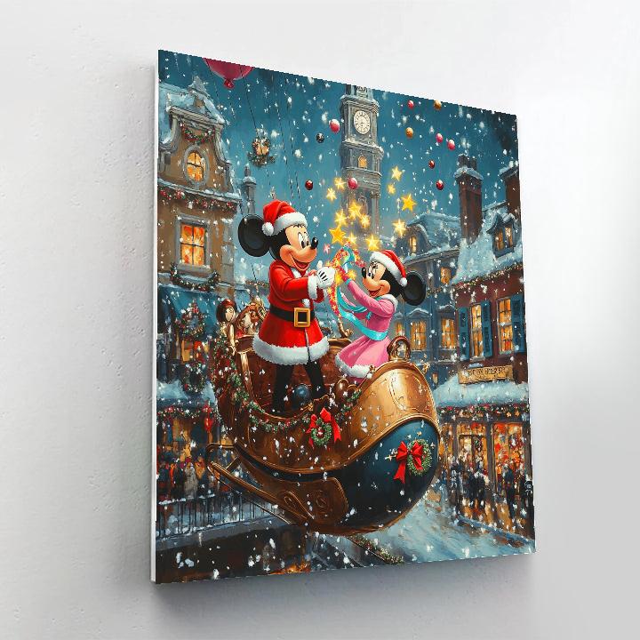 Mickey And Minnie Deliver Starlight Ornaments By Sleigh Airship paint by color