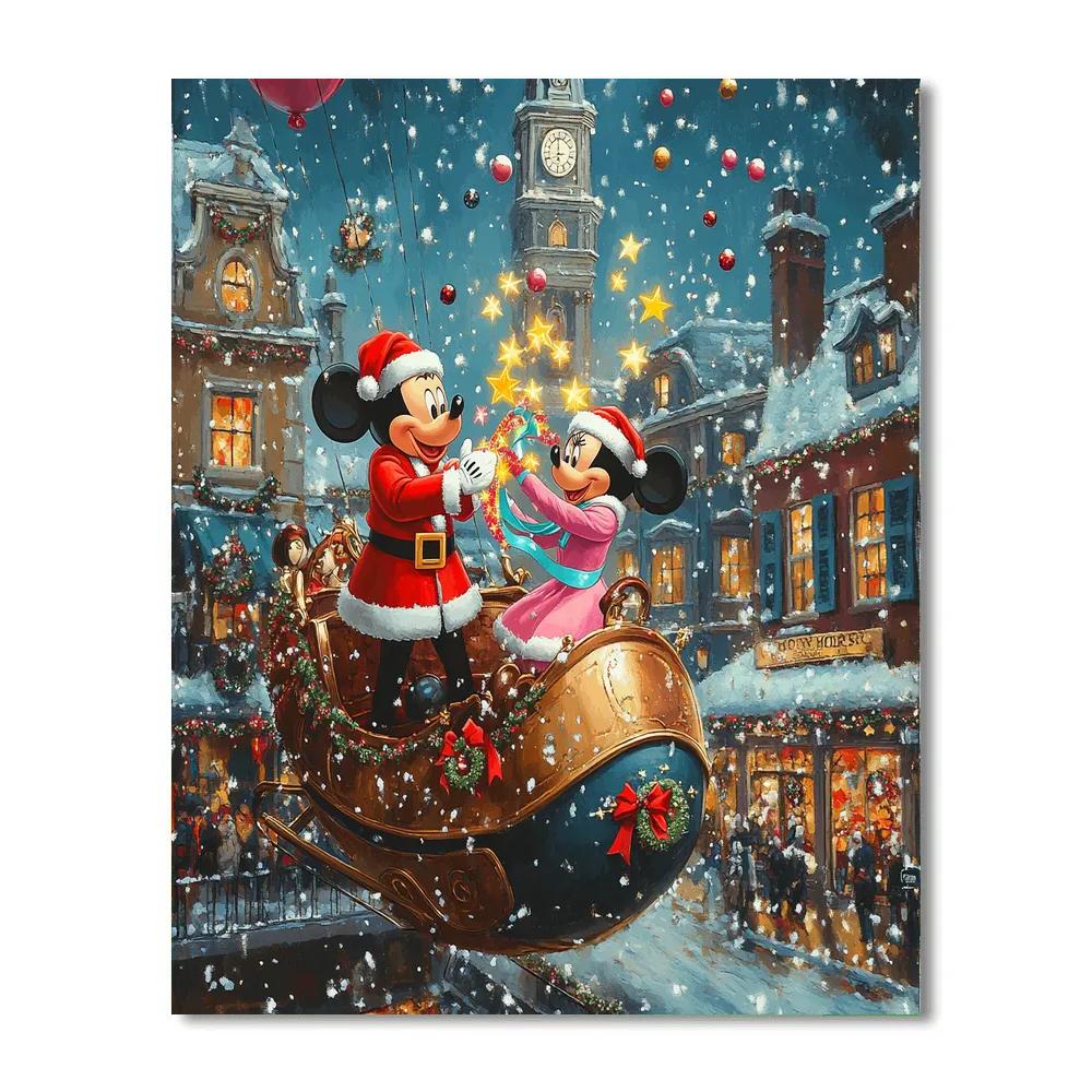 Mickey And Minnie Deliver Starlight Ornaments By Sleigh Airship paint by color