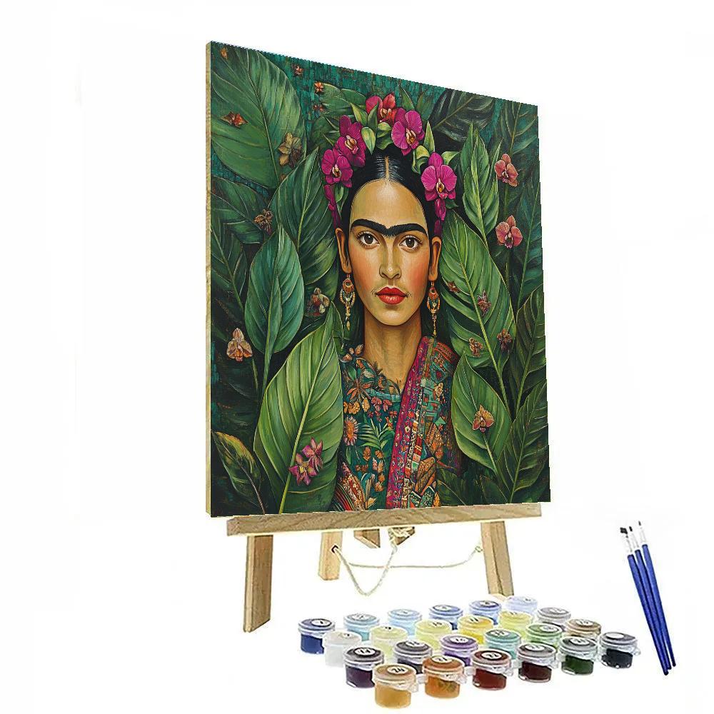 Frida Kahlo Inspired Botanical Self Portrait With Orchids paint by number
