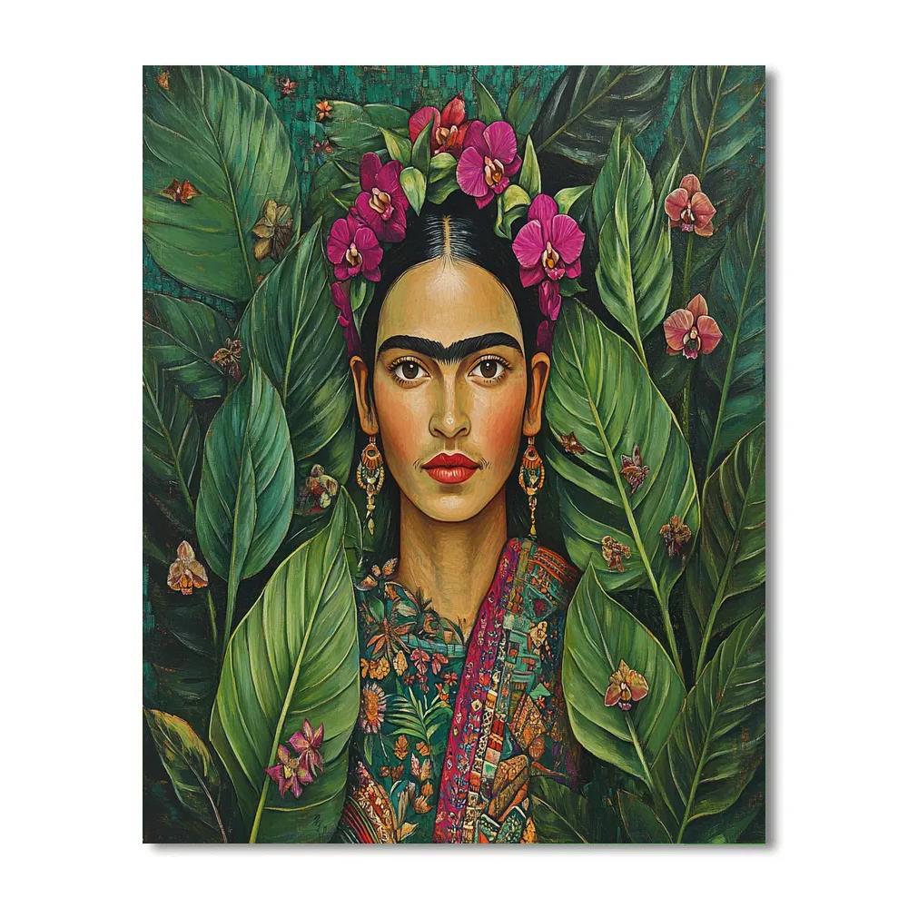 Frida Kahlo Inspired Botanical Self Portrait With Orchids paint by number