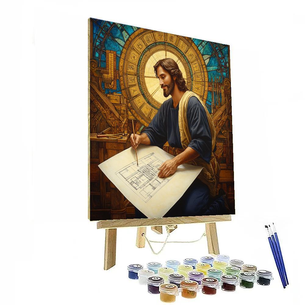 Cathedral Blueprint With Jesus In The Margins paint by number
